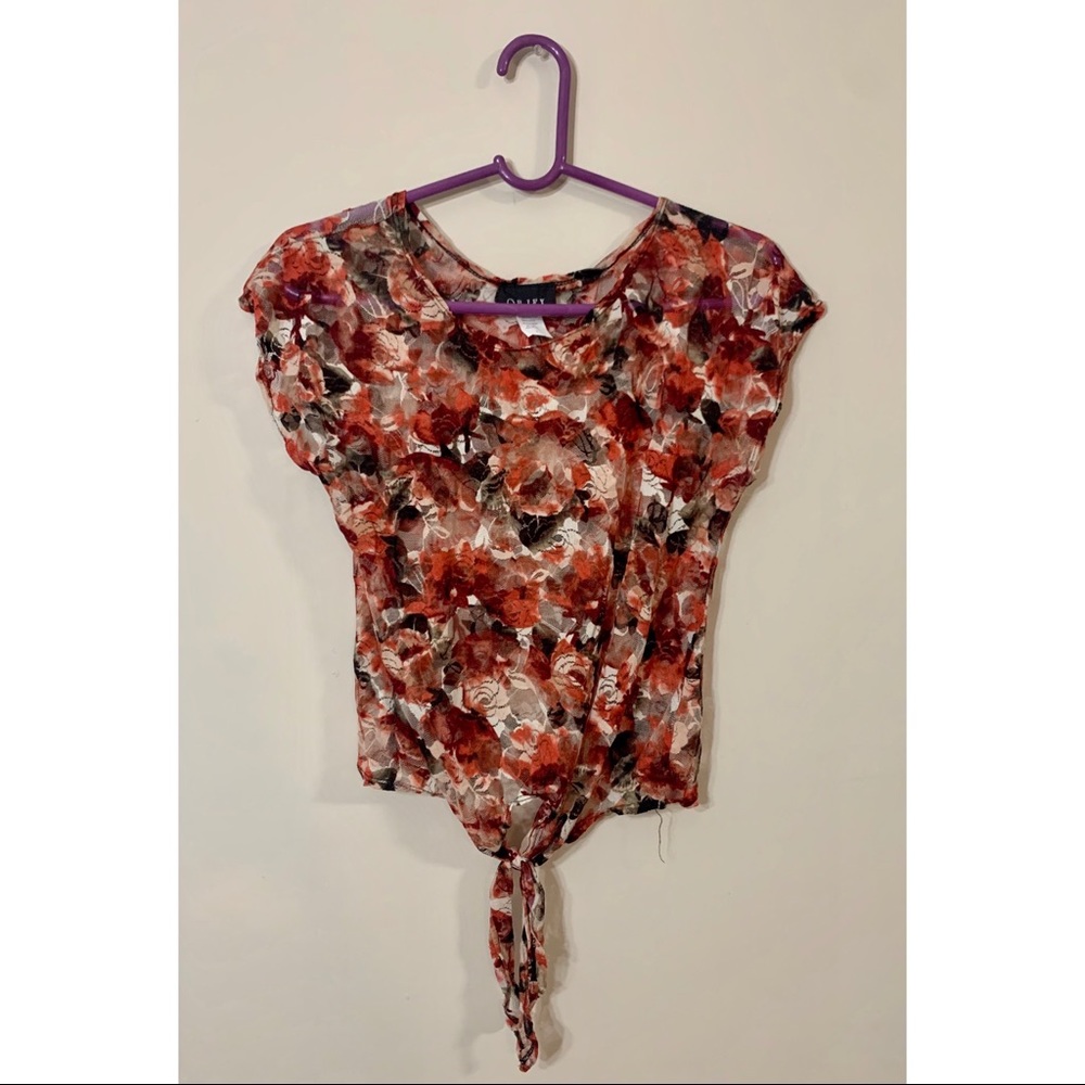Sheer Lace Floral Knot Tie Top